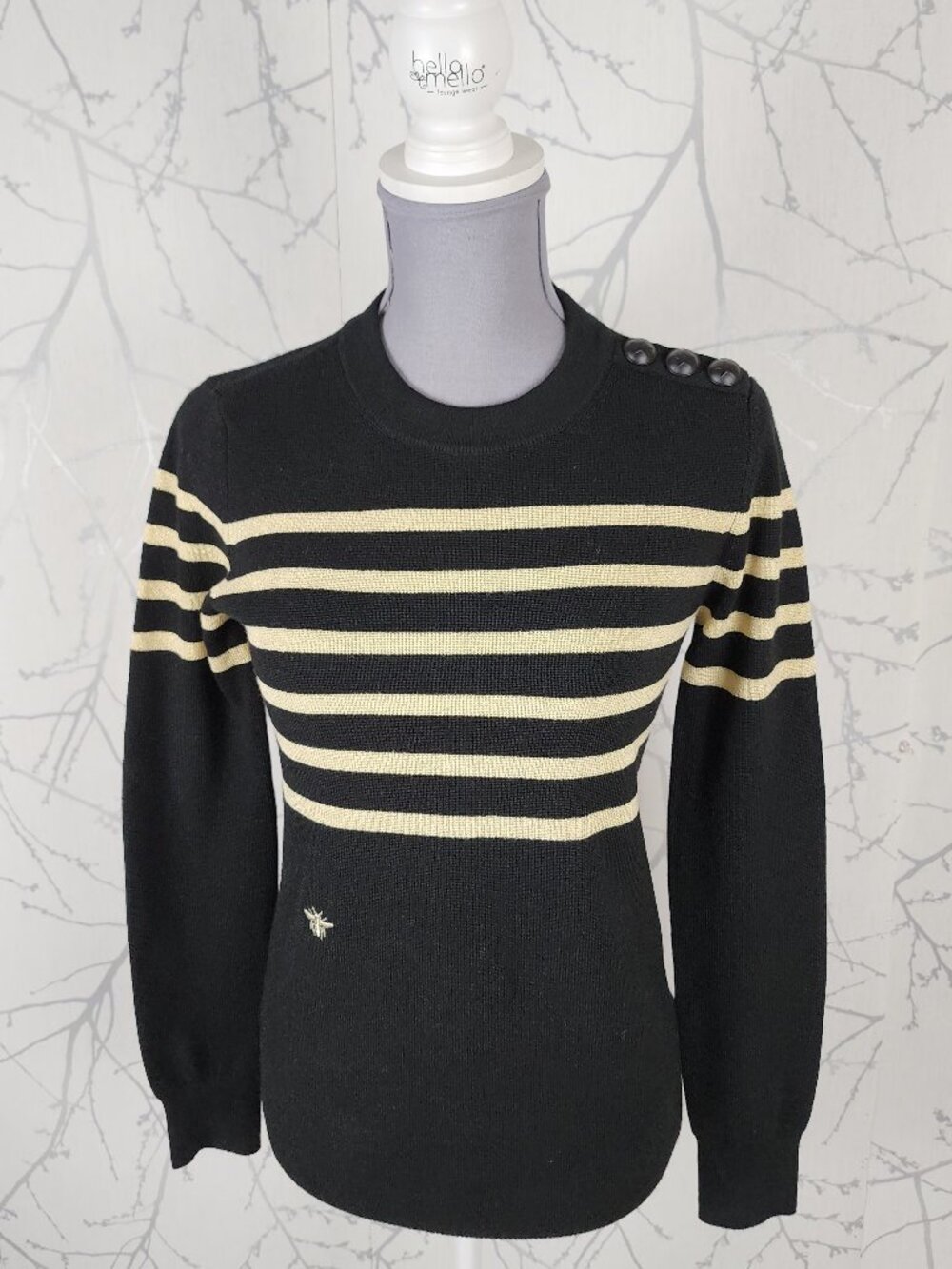 Dior D Uniforms Black Gold Stripe Wool Blend Crewneck Sweater